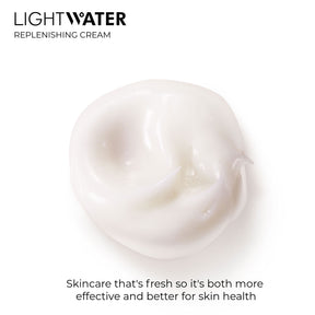 LightWater Replenishing Cream white cream dollop. LightWater is fresh skincare because it's both more effective and better for skin health