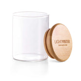 LightWater Glass Jar and Logo-engraved Wooden Lid, perfect for storage
